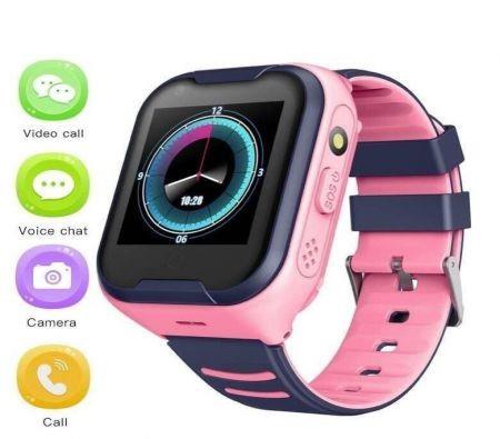 4G GPS Kids SOS Video Call Voice Chat Camera Wristwatch for Student Children Smartwatch Color Pink