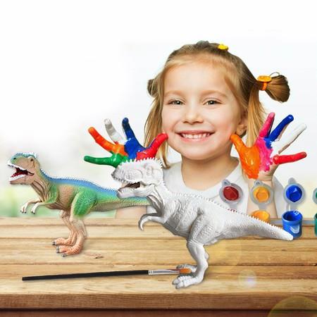 4pcs DIY 3D Painting Water Drawing Dinosaurs Figurines Graffiti Toys Set with Color Paint