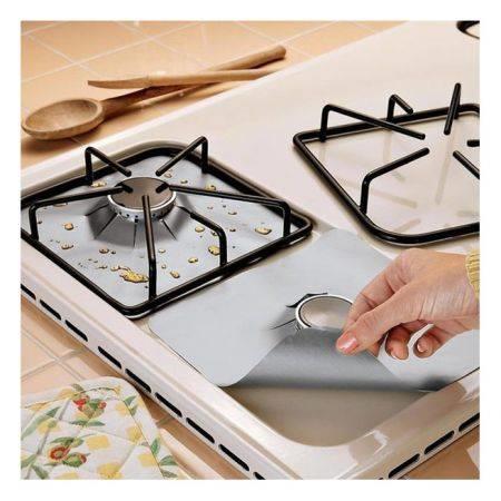4Pcs Reusable Silver Gas Range Protector Liner Non Stick Gas Hob Stovetop Cooker Protectors