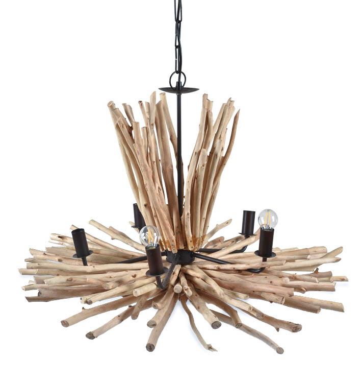 5 Light Driftwood Chandelier - Natural/Black