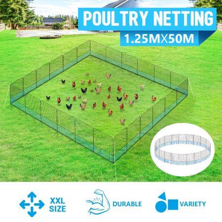 50m x 1.25m Poultry Net Chicken Fence Netting Ducks Geese Hens with 25 Posts