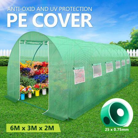 6x3x2m Greenhouse Large Portable Walk In Tunnel Backyard Garden Outdoor with PE Cover 2 Doors 12 Vents
