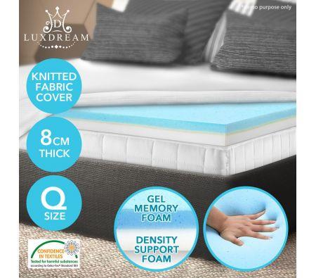 8 CM Queen Cool Gel Memory Foam Mattress Topper underlay Cover
