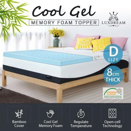 8cm Double Cool Gel Memory Foam Mattress Topper Bamboo Cover Bedding