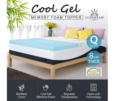 8cm Queen Cool Gel Memory Foam Mattress Topper Bamboo Cover Bedding