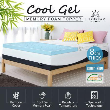 8cm Super King Cool Gel Memory Foam Mattress Topper Bamboo Cover Bedding