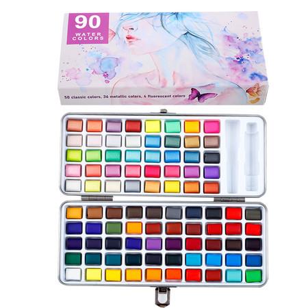 90 Colors SOLID  Glitter  Watercolor Paint Set