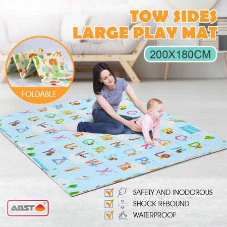 ABST 200X180CM Baby Play Mat Crawling Playmat Double Sides W/Animal & Alphabet Patterns