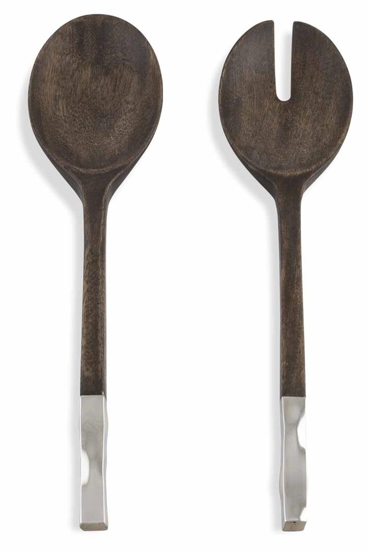 Acacia Wood Road head Salad Servers with Pressed Metal Handle