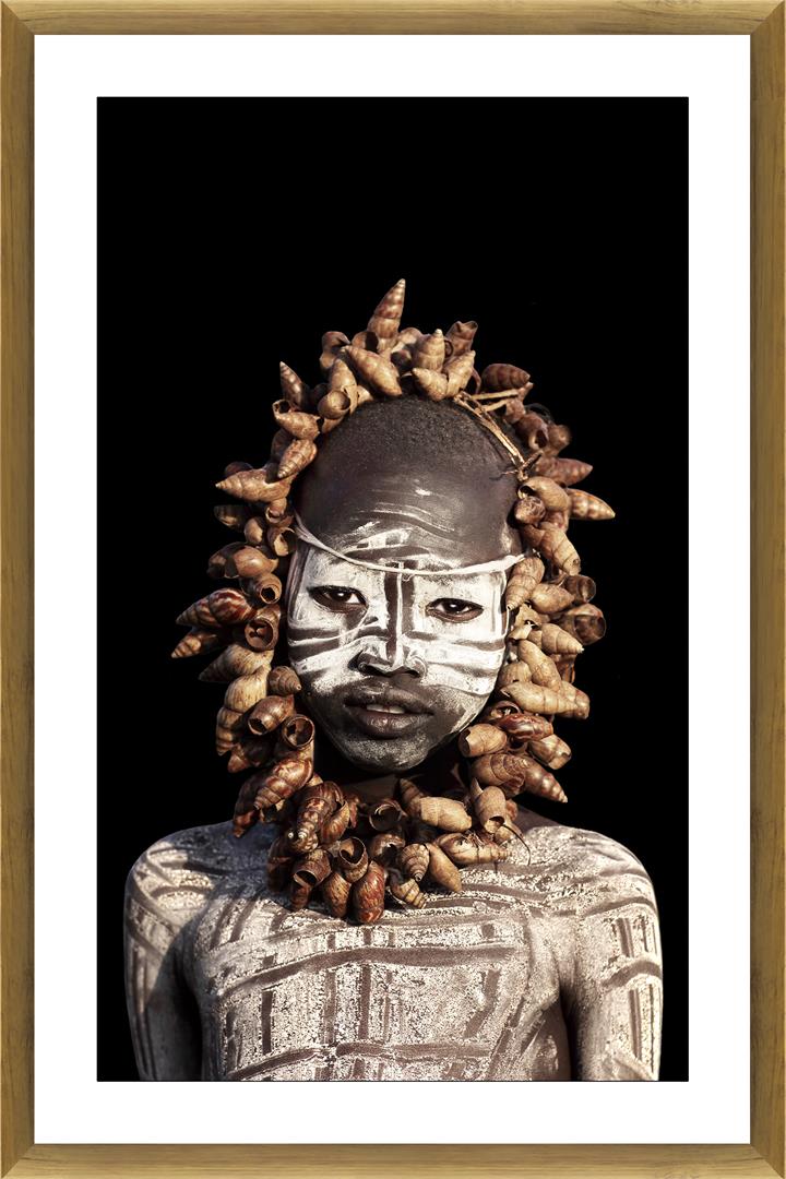 African Boy Glass Framed Print - Oak Frame