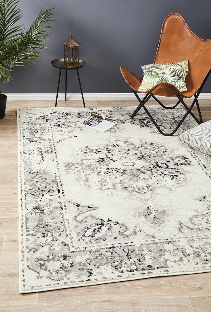 Alexa Transitional Rug White Grey Black 330x240cm