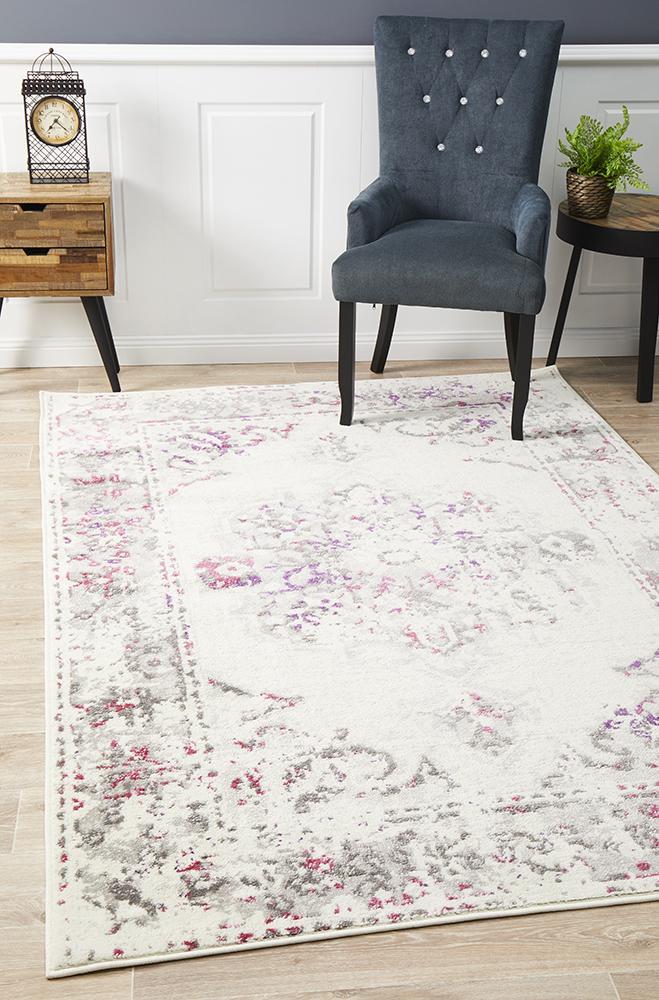Alexa Transitional Rug White Pink Grey 330x240cm