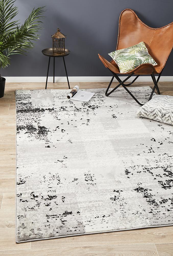 Alicia Modern Distressed Rug Grey Black Silver 230x160cm