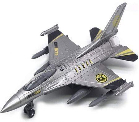 Alloy Plane Toy,Pull Back Sound Light Large F-16 Fighter Aircraft Model Collection Toys Great Holiday Birthday Gifts Silver