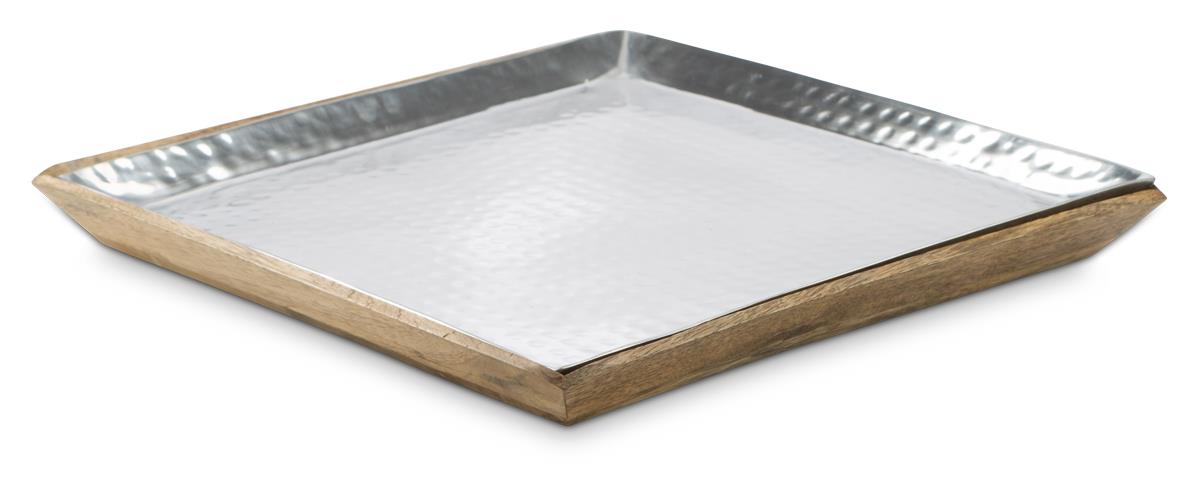 Aluminium and Mango Wood Ari Square Tray with Removable Parts
