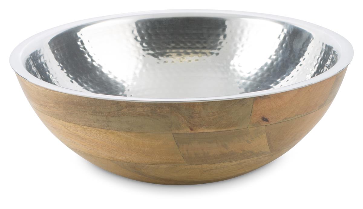 Aluminium and Mango Wood Large Ari Salad Bowl with Removable Parts