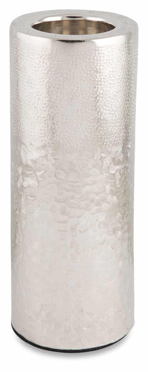 Aluminium Multi Hammer Round Pillar Candle Holder Large - Silver