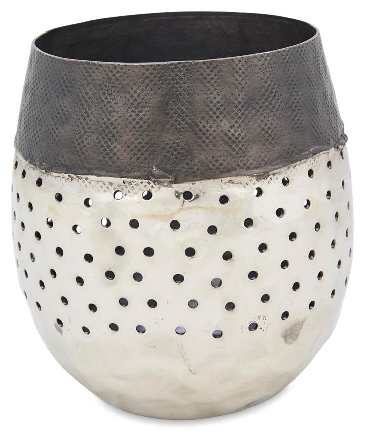 Aluminium Welding Round Votive with Holes Large - Graphite/Silver