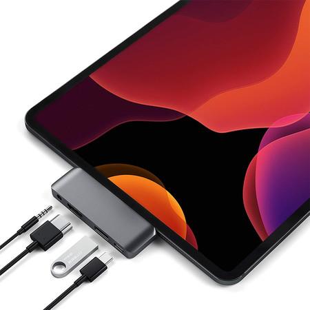 Aluminum Type-C Mobile Pro Hub Adapter with USB-C PD Charging, 4K HDMI, USB 3.0 & 3.5mm Headphone Jack - Compatible with 2020/2018 iPad Pro, Microsoft Surface Go (Space Gray)