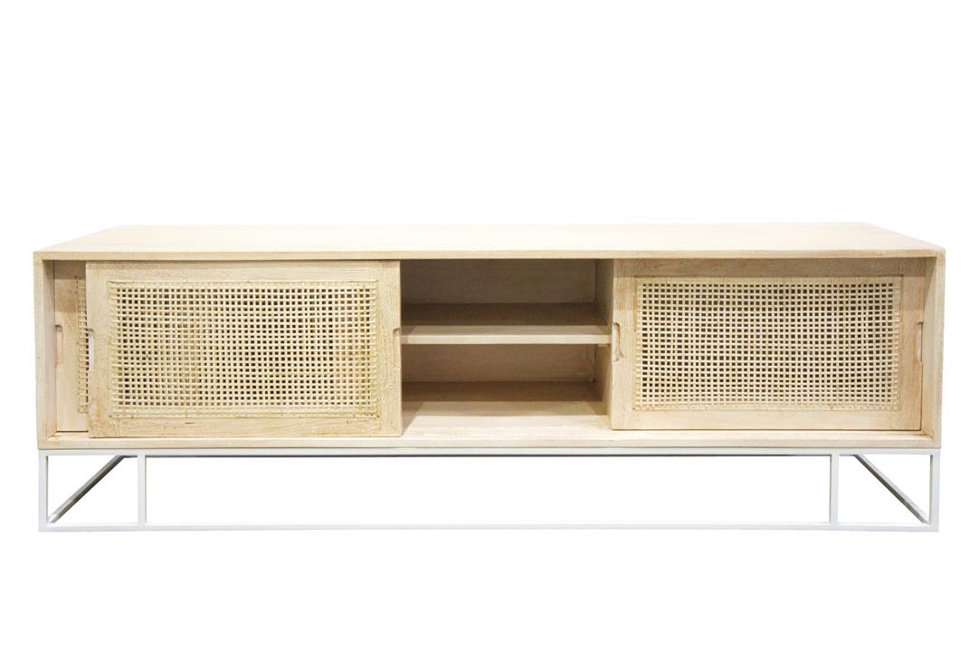 Amita Cane Front 3 Door Media Cabinet - Natural