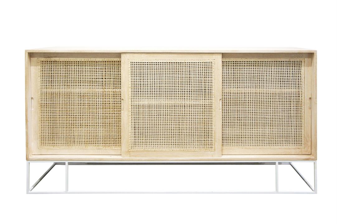Amita Cane Front 3 Sliding Door Sideboard - Natural