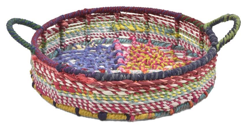 Amita Fabric Woven  Iron and Fabric Decor Tray Large - Multicolour