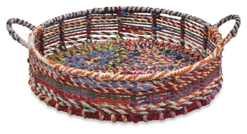 Amita Fabric Woven  Iron and Fabric Decor Tray Medium - Multicolour