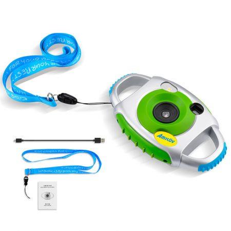 AMKOV Mini Camera Creativity Neck Camera Photography for Cute Kid Portable 5MP HD Camera Support Speaker Recording