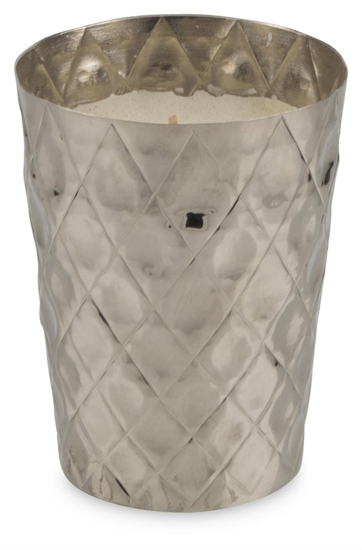 Anika  Single Wick Small Vanilla Scented Paraffin Wax Candle in Polished Silver Metal Votive