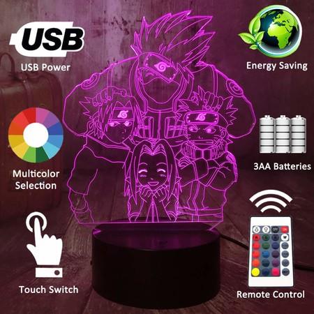 Anime Figure 3D Optical Illusion Night Light Hatake Kakashi Uzumaki Naruto Uchiha Sasuke Haruno Sakura 7 Colors Table Lamp Kid Boy Christmas New Year Gift Home Decor
