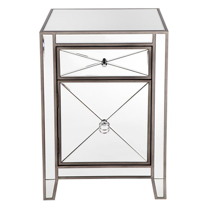 Apolo Mirrored Bedside Table - Antique Silver