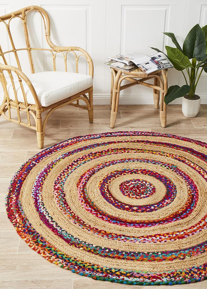 April Target Cotton and Jute Rug Multi 120x120cm