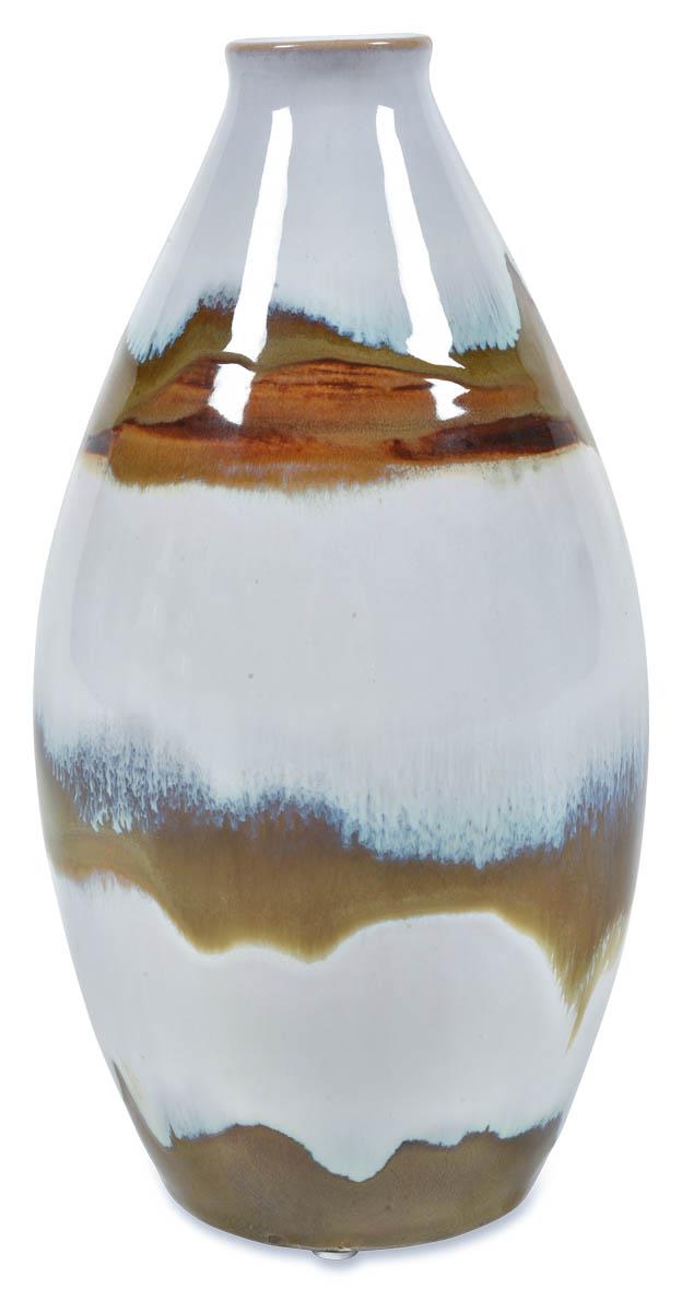 Arizona Ceramic Glazed Vase Small - White/Brown