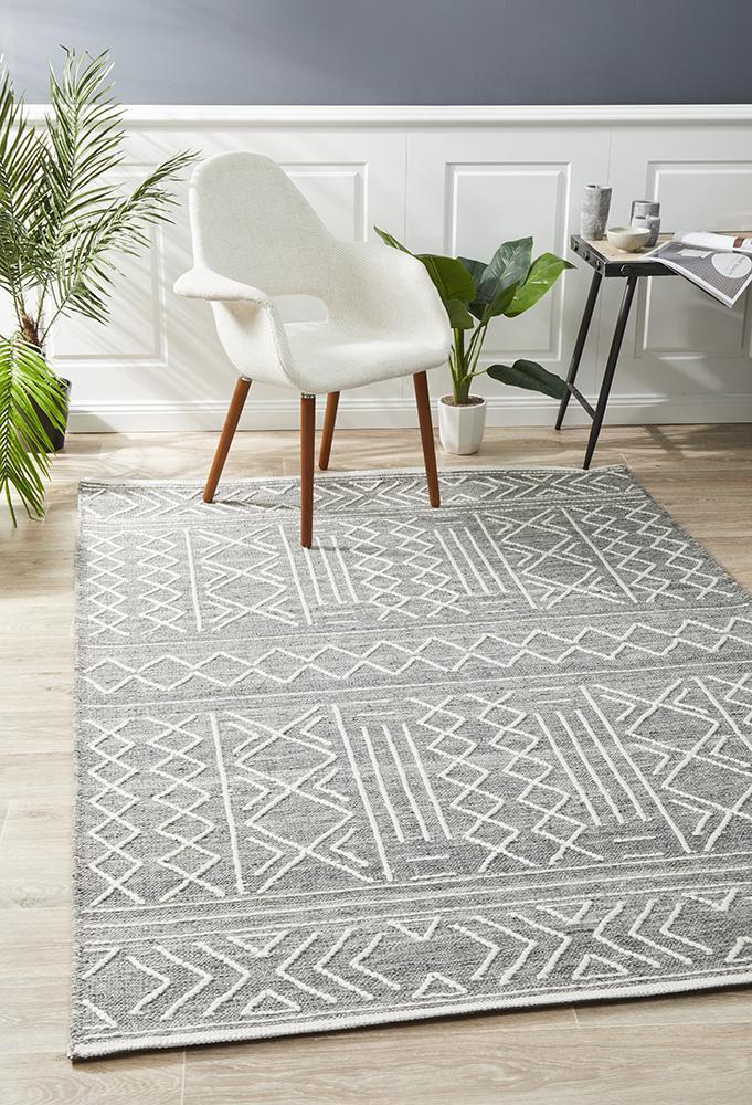 Arya Stitch Woven Rug Silver Grey 225x155cm