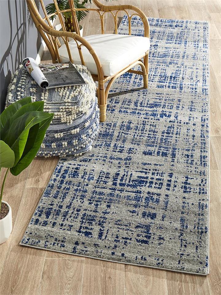 Ashley Abstract Modern Rug Blue Grey 300X80cm