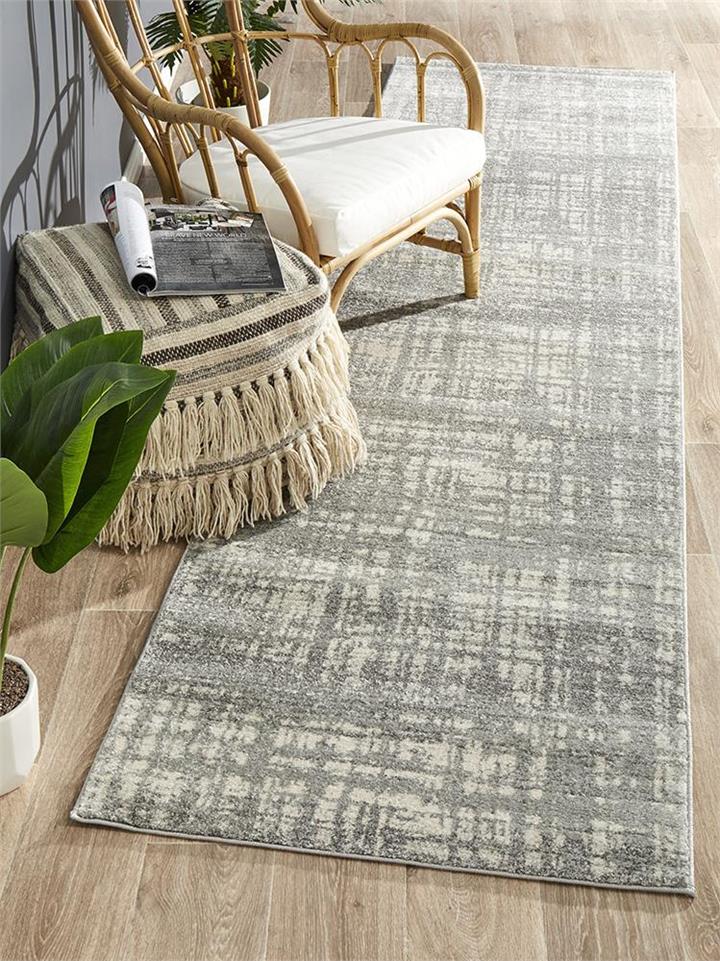 Ashley Abstract Modern Rug Silver Grey 400X80cm