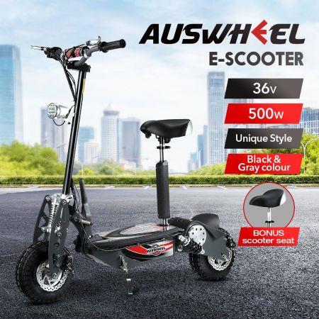 Auswheel 500W E-scooter Folding Scooter Electric Commuting Vehicle with Seat Disc Brake Black and Grey