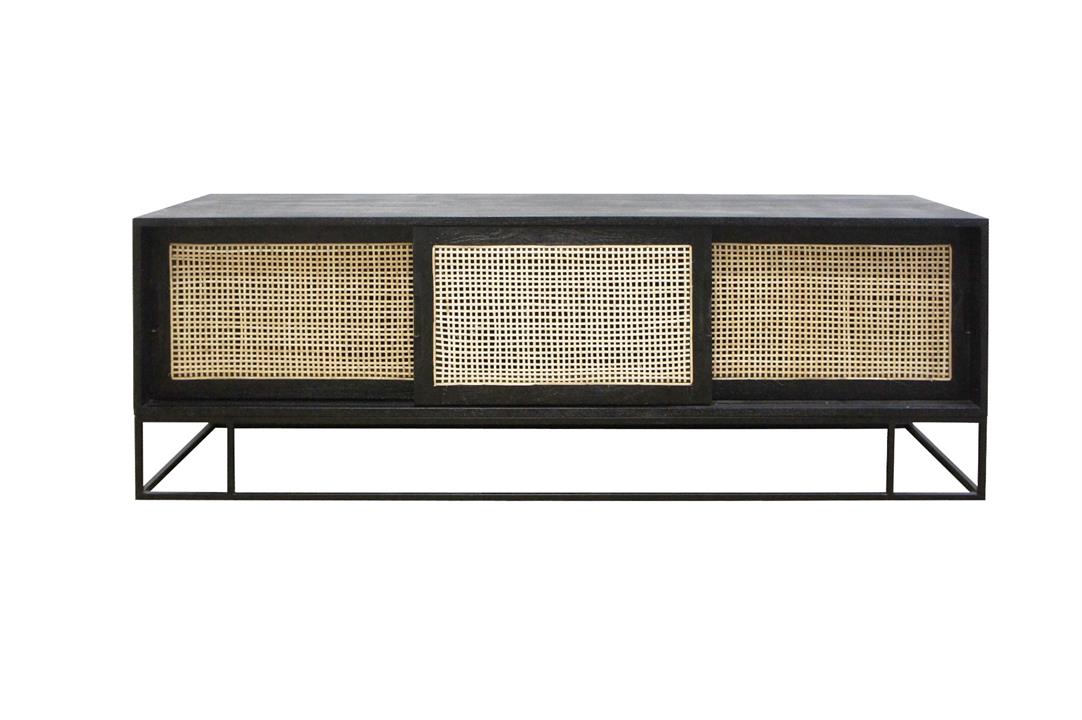 Avani Cane Front 3 Door Media Cabinet - Black