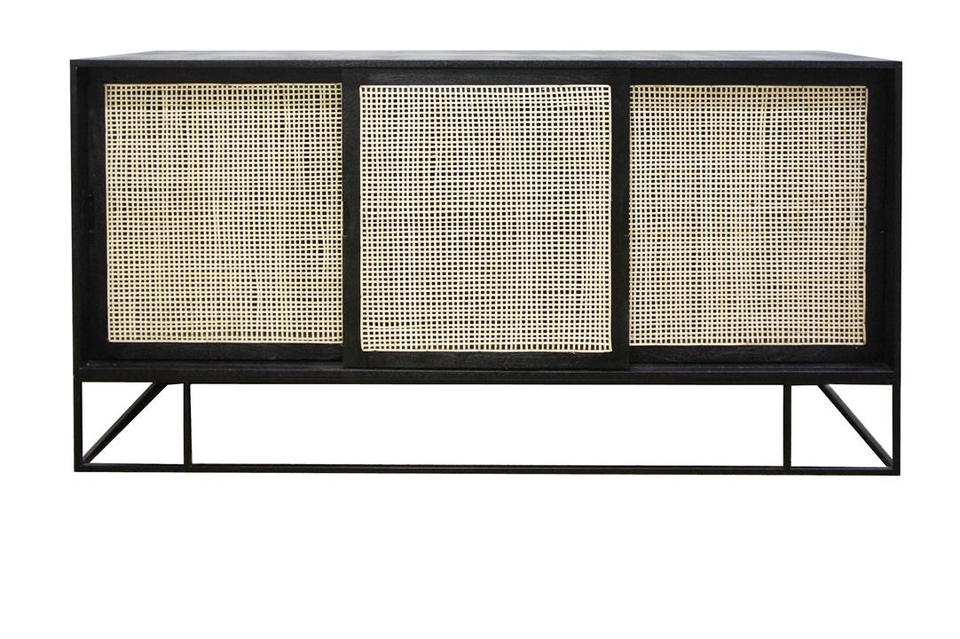 Avani Cane Front 3 Sliding Door Sideboard - Black