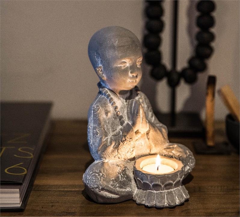 Baby Cement Buddha Candle Holder with One White T Lite Candle