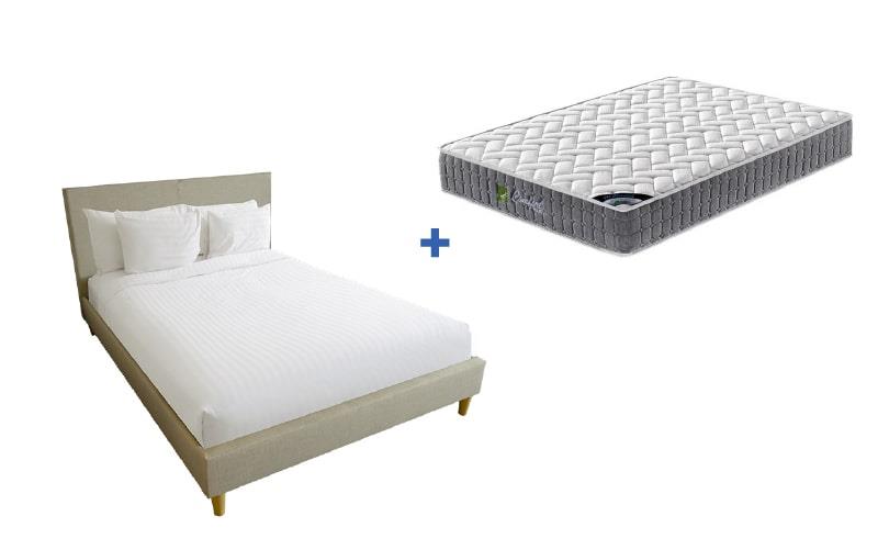 Back care deluxe mk2 pocket spring mattress + rio upholstered bed frame with wooden legs