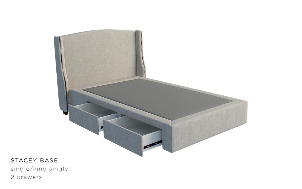 Balmoral custom upholstered bed frame with choice of storage base