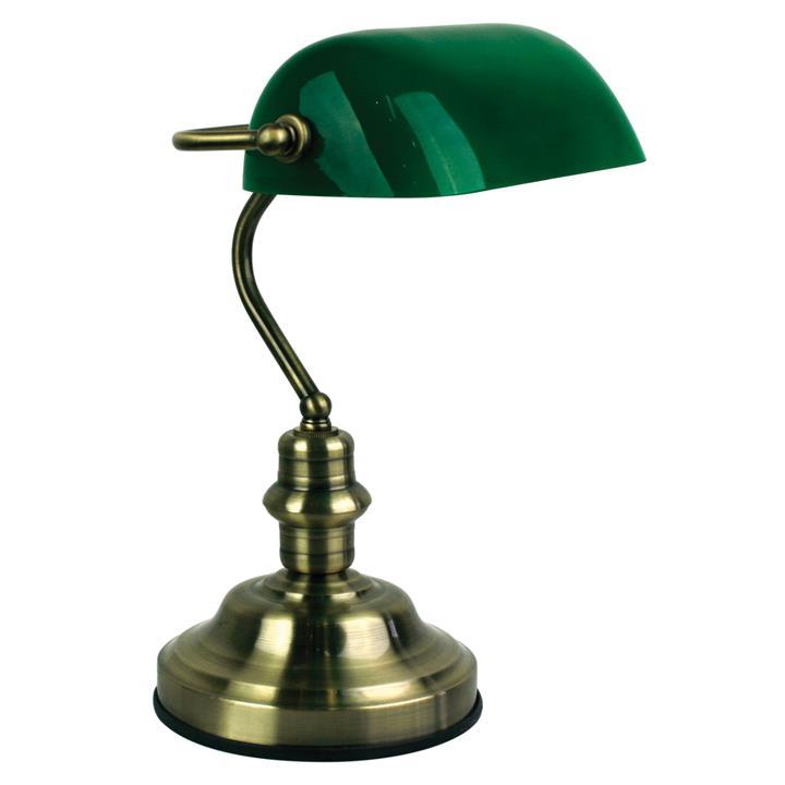 Bankers Lamp Touch Antique Brs / Green On-Off
