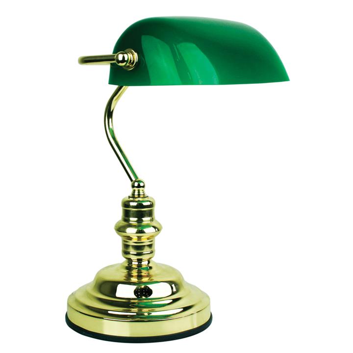 Bankers Lamp Touch Brass / Dark Green On-Off
