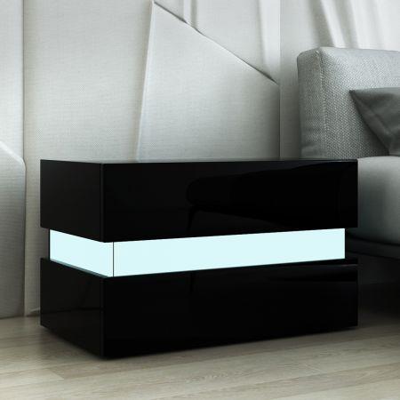 Bedside Table 2-Drawer Side Nightstand High Gloss Modern Bedroom Cabinet - Black