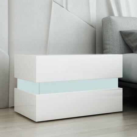 Bedside Table 2-Drawer Side Nightstand High Gloss Modern Bedroom Cabinet - White