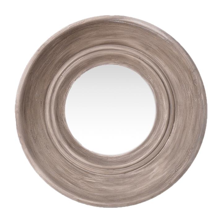 Beige Wash Round Wooden Mirror D80Cm