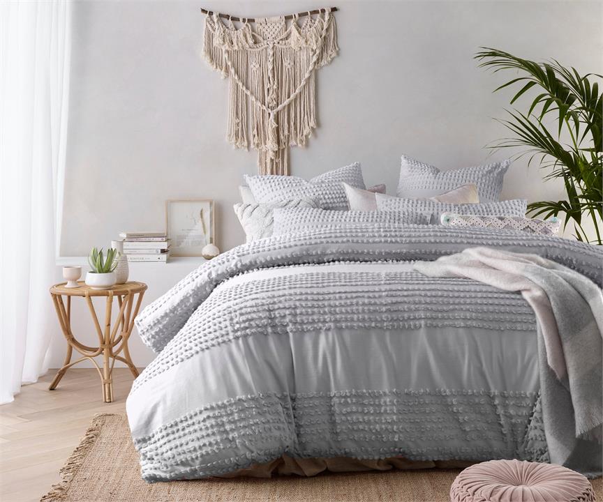 Betty Silver Cotton Quilt Cover Set - Double Bed