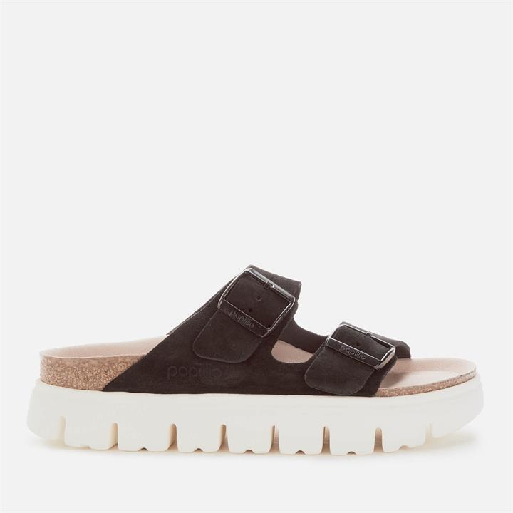 Birkenstock Papillio Women's Arizona Suede Chunky Sole Double Strap Sandals - Black - UK 4.5