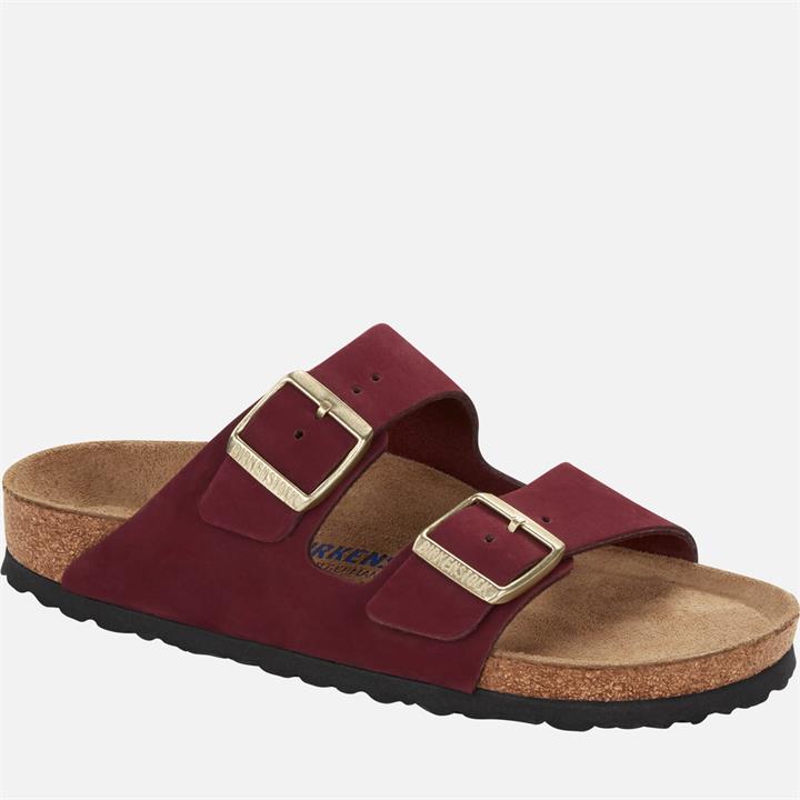 Birkenstock Women's Arizona Slim Fit Leather Double Strap Sandals - Maroon - UK 7